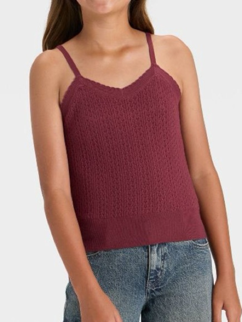 Art Class Girls' Open Work Sweater Tank Top - Maroon L